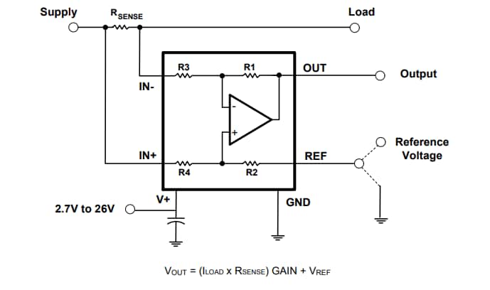 Schéma du circuit d'application - Diodes Incorporated Les moniteurs de courant de haute précision  ZXCT21x 26 V